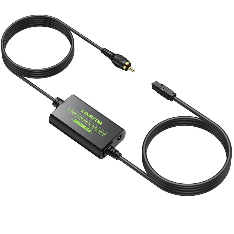 LiNKFOR 192kHz Coaxial to Optical Converter 6.6FT Coaxial to Optical SPDIF Toslink Converter with Built-in 3.3FT Toslink and 3.3FT Cable for Older TV DVD Soundbar Amplifier - Image 1